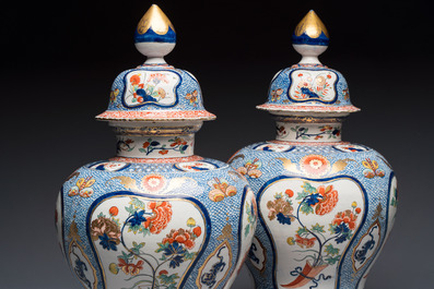 An exceptional polychrome Dutch Delft five-piece garniture in Chinese Kangxi style, first quarter 18th C.