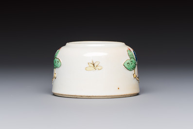 A Chinese famille verte 'Butterflies' water pot with relief design, Kangxi