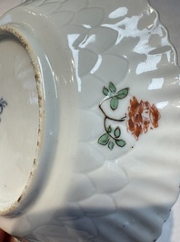 Seven Chinese famille verte cups and four saucers, conch shell and lingzhi marks, Kangxi