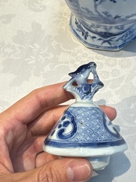 A rare Chinese blue and white five-piece garniture in Dutch Delft style, Kangxi mark, 19th C.