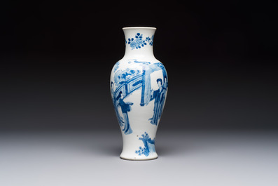A Chinese blue and white 'Elegant Beauties' vase, Jiajing mark, Kangxi