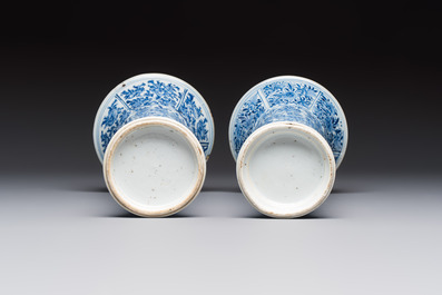 A Chinese blue and white five-piece garniture with floral design, Kangxi