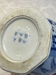 A rare Chinese blue and white five-piece garniture in Dutch Delft style, Kangxi mark, 19th C.