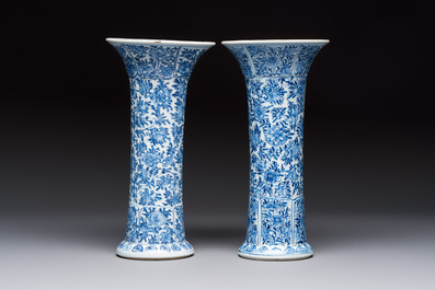 A Chinese blue and white five-piece garniture with floral design, Kangxi