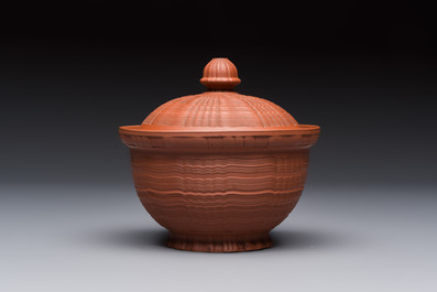 An English 4-piece engine-turned redware tea service, pseudo-Chinese marks, 2nd half 18th C.