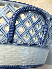Six Chinese blue and white reticulated baskets with pagodas along a river, Qianlong