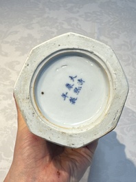 A rare Chinese blue and white five-piece garniture in Dutch Delft style, Kangxi mark, 19th C.