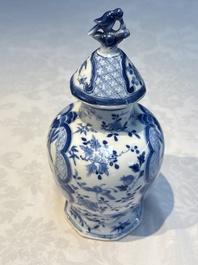 A rare Chinese blue and white five-piece garniture in Dutch Delft style, Kangxi mark, 19th C.