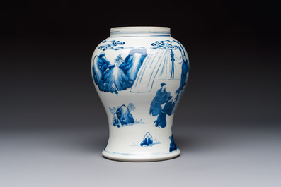 A Chinese blue and white 'Boot-swapping ceremony of Cui Rong' vase, Kangxi