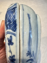 A Chinese blue and white 'Flying horse' betel nut box and cover, Wanli