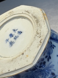 A rare Chinese blue and white five-piece garniture in Dutch Delft style, Kangxi mark, 19th C.