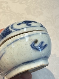 A Chinese blue and white 'Flying horse' betel nut box and cover, Wanli