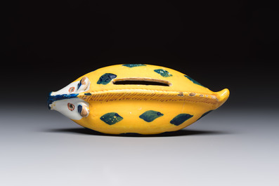 A polychrome Dutch Delft 'Wild Boar' money bank, 18th C.