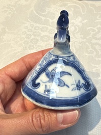A rare Chinese blue and white five-piece garniture in Dutch Delft style, Kangxi mark, 19th C.