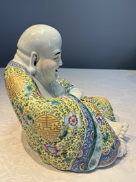 A Chinese famille rose Milefo Buddha, Ye Yunhong Zao 葉運紅造 mark, Republic