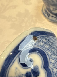 A rare Chinese blue and white five-piece garniture in Dutch Delft style, Kangxi mark, 19th C.