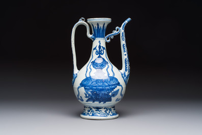 A Chinese blue and white 'Magic Fountain' ewer, heaven ☰ mark, Jiajing