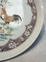 A Chinese famille rose 'Rooster' plate, Yongzheng mark and of the period