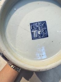 A Chinese blue and white 'Yuhuchunping' vase with lotus scroll design, Qianlong mark and of the period