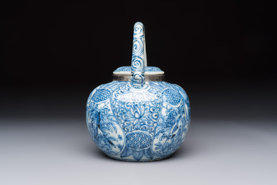 A silver-mounted Chinese blue and white wine pot, Wanli