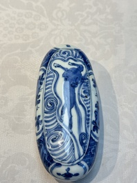 A Chinese blue and white 'Flying horse' betel nut box and cover, Wanli