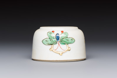 A Chinese famille verte 'Butterflies' water pot with relief design, Kangxi