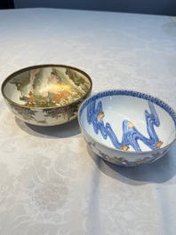A Japanese Satsuma bowl, a pair of vases, a polychrome figure, and a marked Koransha bowl, 19/20th C.