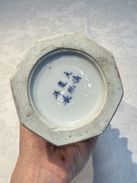 A rare Chinese blue and white five-piece garniture in Dutch Delft style, Kangxi mark, 19th C.