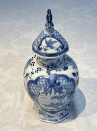 A rare Chinese blue and white five-piece garniture in Dutch Delft style, Kangxi mark, 19th C.