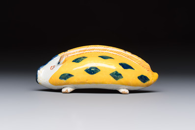 A polychrome Dutch Delft 'Wild Boar' money bank, 18th C.