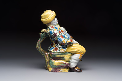 A polychrome Dutch Delft 'Bobbejak' table fountain and cover, 18th C.