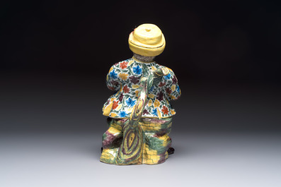 A polychrome Dutch Delft 'Bobbejak' table fountain and cover, 18th C.