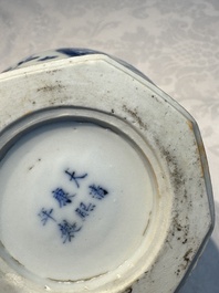A rare Chinese blue and white five-piece garniture in Dutch Delft style, Kangxi mark, 19th C.