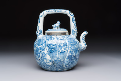 A silver-mounted Chinese blue and white wine pot, Wanli