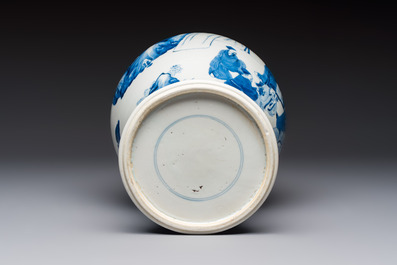 A Chinese blue and white 'Boot-swapping ceremony of Cui Rong' vase, Kangxi