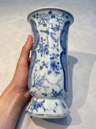 A rare Chinese blue and white five-piece garniture in Dutch Delft style, Kangxi mark, 19th C.