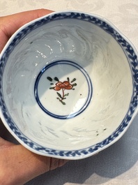 Seven Chinese famille verte cups and four saucers, conch shell and lingzhi marks, Kangxi