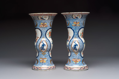 An exceptional polychrome Dutch Delft five-piece garniture in Chinese Kangxi style, first quarter 18th C.