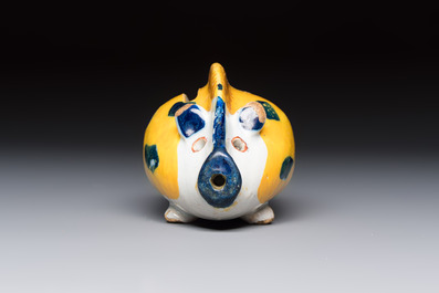 A polychrome Dutch Delft 'Wild Boar' money bank, 18th C.