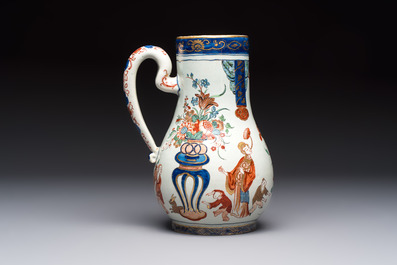 A magnificent polychrome Dutch Delft chinoiserie ewer, first quarter 18th C.