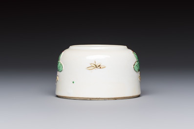A Chinese famille verte 'Butterflies' water pot with relief design, Kangxi