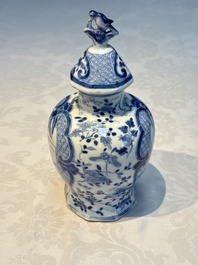 A rare Chinese blue and white five-piece garniture in Dutch Delft style, Kangxi mark, 19th C.