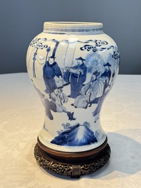 A Chinese blue and white 'Boot-swapping ceremony of Cui Rong' vase, Kangxi