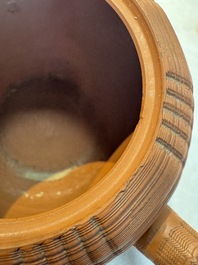 An English 4-piece engine-turned redware tea service, pseudo-Chinese marks, 2nd half 18th C.