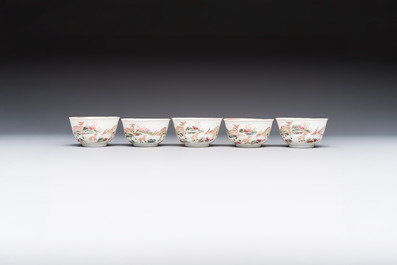 A Chinese famille rose 17-piece 'Deer and Scholars' tea service, Qianlong