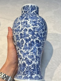A Chinese blue and white five-piece garniture with floral design, Kangxi