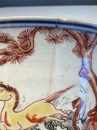 A Chinese famille verte 'Mythical Beasts and Horses' bowl, Fu 黼 mark, Kangxi
