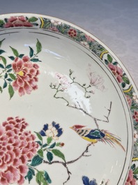 A Chinese famille rose 'Birds among Blossoming Branches' dish, Yongzheng