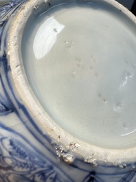A silver-mounted Chinese blue and white wine pot, Wanli