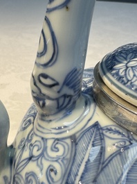 A silver-mounted Chinese blue and white wine pot, Wanli